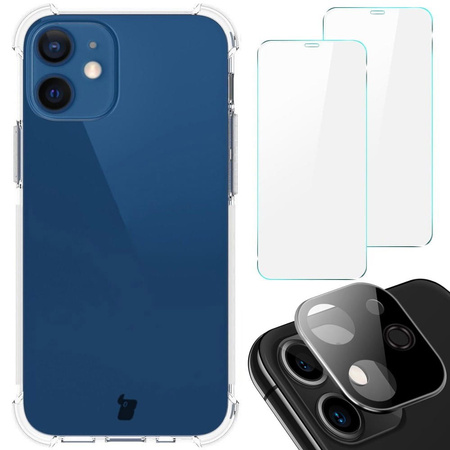 Etui + 2x szkło + obiektyw Bizon Case Clear Pack do iPhone 12 Mini, przezroczyste