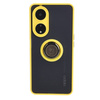 Etui z uchwytem na palec Bizon Case Hybrid Ring do Oppo A98 5G, przydymione z żółtą ramką