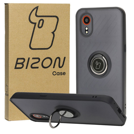 Etui z uchwytem na palec Bizon Case Hybrid Ring do Galaxy Xcover7, przydymione z czarną ramką