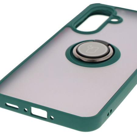 Etui z uchwytem na palec Bizon Case Hybrid Ring do Galaxy A56 5G, przydymione z ciemnozieloną ramką