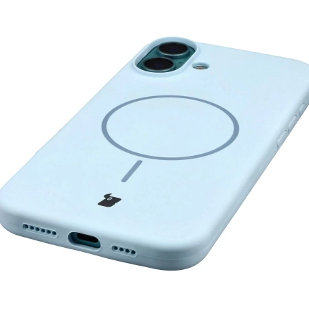 Silikonowe etui z pierścieniem magnetycznym Bizon Soft Case Magnetic do iPhone 16 Plus, błękitne