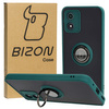 Etui z uchwytem na palec Bizon Case Hybrid Ring do Motorola Moto E13, przydymione z ciemnozieloną ramką