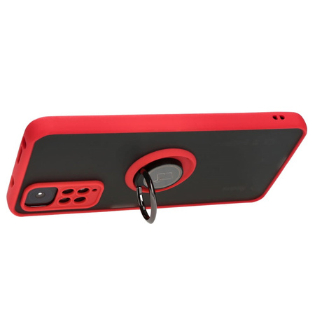 Etui z uchwytem na palec Bizon Case Hybrid Ring do Xiaomi Redmi Note 11 / 11S 4G, przydymione z czerwoną ramką