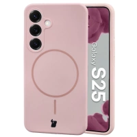 Silikonowe etui z pierścieniem magnetycznym Bizon Soft Case Magnetic do Galaxy S25, jasnoróżowe