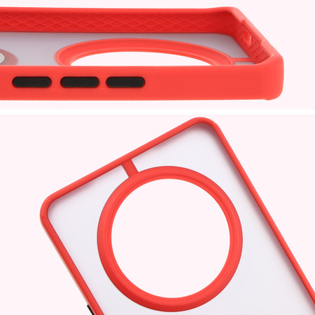 Etui z uchwytem na palec Bizon Case Hybrid Ring do Honor Magic7 Lite, przydymione z czerwoną ramką