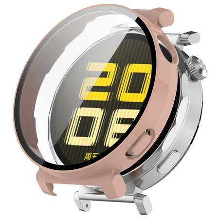 Etui ze szkłem do zegarka Bizon Case Watch Adamo do Huawei Watch GT 5 Pro 42 mm, różowe