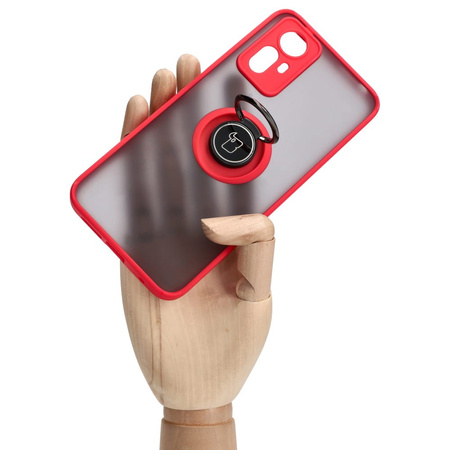 Etui z uchwytem na palec Bizon Case Hybrid Ring do Xiaomi Redmi Note 12S, przydymione z czerwoną ramką