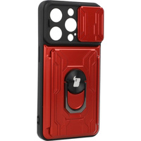 Etui Bizon Case Camshield Card Slot Ring do iPhone 14 Pro, czerwone