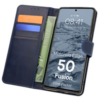 Etui z klapką Bizon Case Pocket do Motorola Edge 50 Fusion, granatowe