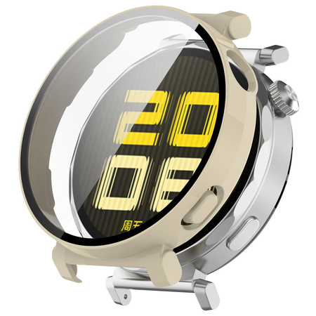 Etui ze szkłem do zegarka Bizon Case Watch Adamo do Huawei Watch GT 5 Pro 42 mm, beżowe