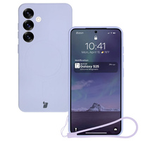 Silikonowe etui z pierścieniem magnetycznym Bizon Case Silicone Magnetic do Galaxy S25 / Galaxy S24, jasnofioletowe