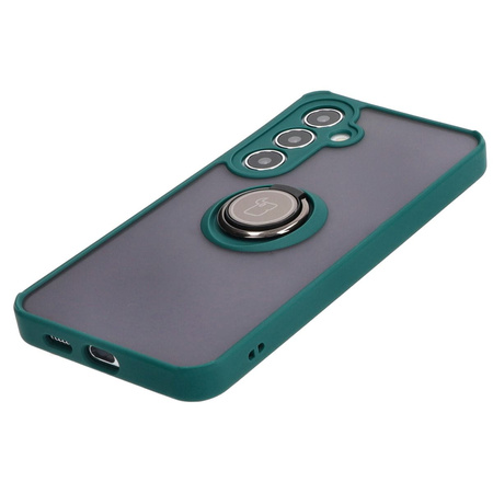 Etui z uchwytem na palec Bizon Case Hybrid Ring do Galaxy S25 Plus / S24 Plus, przydymione z ciemnozieloną ramką