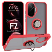 Etui z uchwytem na palec Bizon Case Hybrid Ring do Xiaomi POCO F7, przydymione z czerwoną ramką