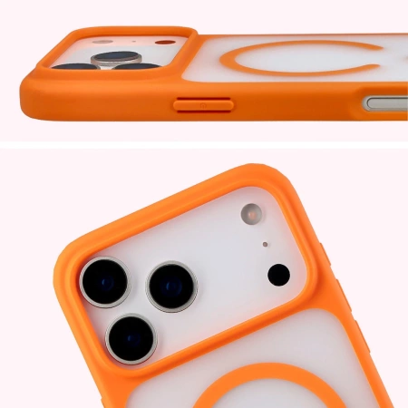 Etui z pierścieniem magnetycznym Bizon Case MatteO do iPhone 17 Pro Max, przydymione-pomarańczowe
