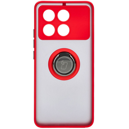 Etui z uchwytem na palec Bizon Case Hybrid Ring do Xiaomi Poco X6 Pro, przydymione z czerwoną ramką