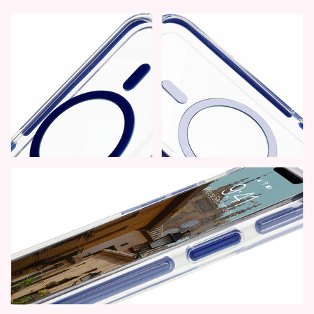 Etui z pierścieniem magnetycznym Bizon Case Marco do iPhone 11, przezroczyste z niebieską ramką