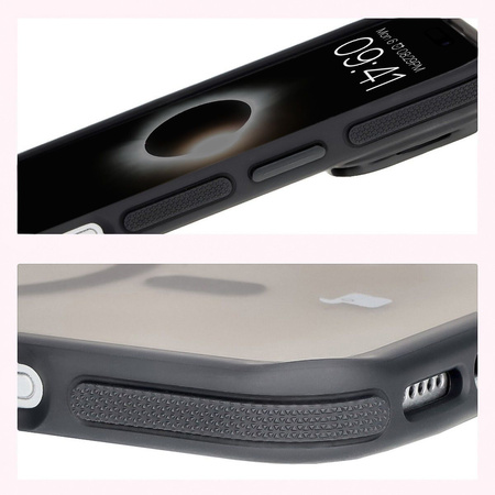 Etui z podstawką i pierścieniem magnetycznym Bizon Case Eclipse do iPhone 16 Pro Max, przydymione z czarną ramką