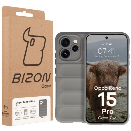Pancerne etui Bizon Case Tur do Oppo Reno 15 Pro, jasnoszare