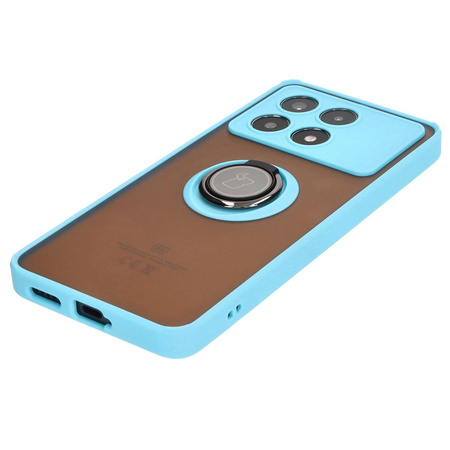 Etui z uchwytem na palec Bizon Case Hybrid Ring do Xiaomi Poco X6 Pro, przydymione z jasnoniebieską ramką