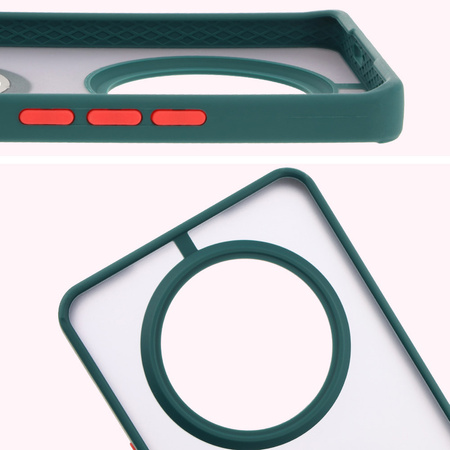 Etui z uchwytem na palec Bizon Case Hybrid Ring do Honor Magic7 Lite, przydymione z ciemnozieloną ramką