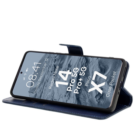 Etui z klapką Bizon Case Pocket do Xiaomi Redmi Note 14 Pro 5G / Poco X7, granatowe