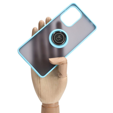 Etui z uchwytem na palec Bizon Case Hybrid Ring do Xiaomi Poco F5, przydymione z jasnoniebieską ramką