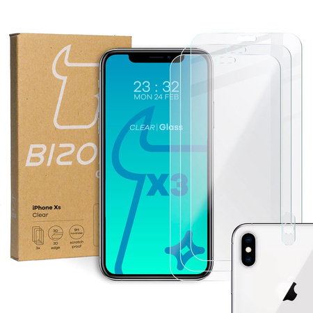 3x Szkło hartowane + szybka na aparat Bizon Glass Clear Pack do iPhone Xs