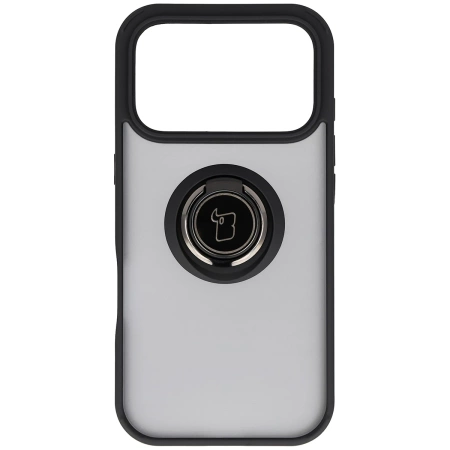 Etui z uchwytem na palec Bizon Case Hybrid Ring do iPhone 17 Pro, przydymione z czarną ramką