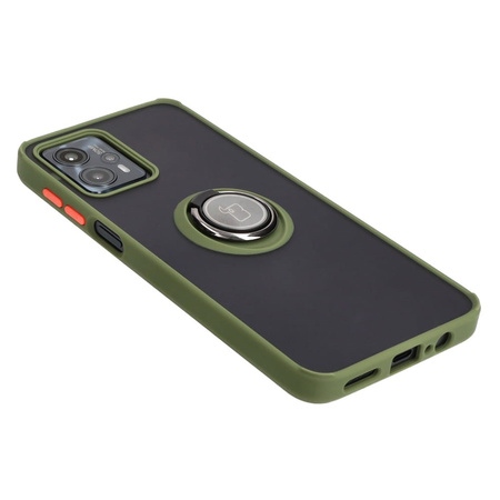 Etui z uchwytem na palec Bizon Case Hybrid Ring do Motorola Moto G13 / G23 / G53 5G, przydymione z zieloną ramką