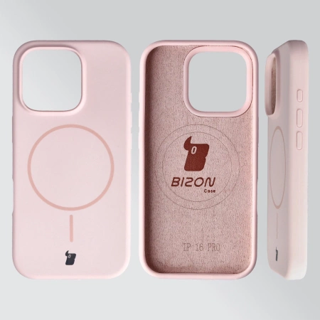 Silikonowe etui z pierścieniem magnetycznym Bizon Soft Case Magnetic do iPhone 16 Pro, jasnoróżowe