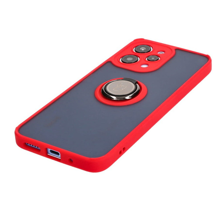 Etui z uchwytem na palec Bizon Case Hybrid Ring do Xiaomi Redmi 12, przydymione z czerwoną ramką