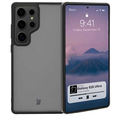 Etui Bizon Case Angelo do Galaxy S25 Ultra, półprzezroczyste z czarną ramką