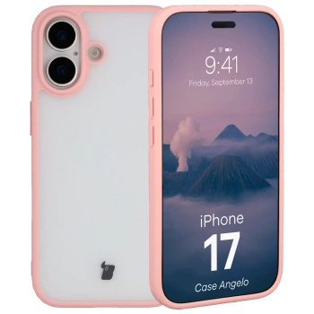 Etui Bizon Case Angelo do iPhone 17, półprzezroczyste z jasnoróżową ramką