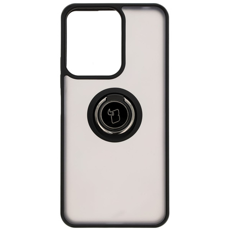 Etui z uchwytem na palec Bizon Case Hybrid Ring do Xiaomi Redmi 13C / Xiaomi Poco C65, przydymione z czarną ramką