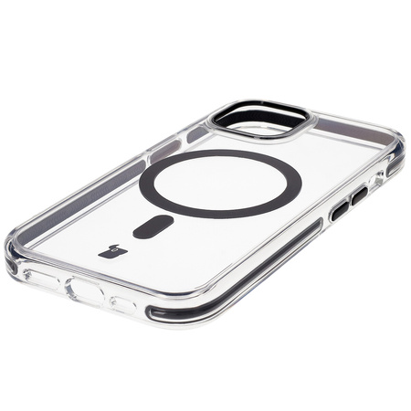 Etui z pierścieniem magnetycznym Bizon Case Marco do iPhone 15, przezroczyste z czarną ramką