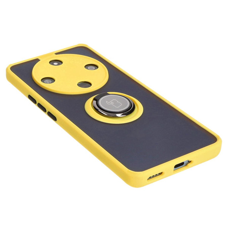 Etui z uchwytem na palec Bizon Case Hybrid Ring do Honor Magic6 Lite, przydymione z żółtą ramką