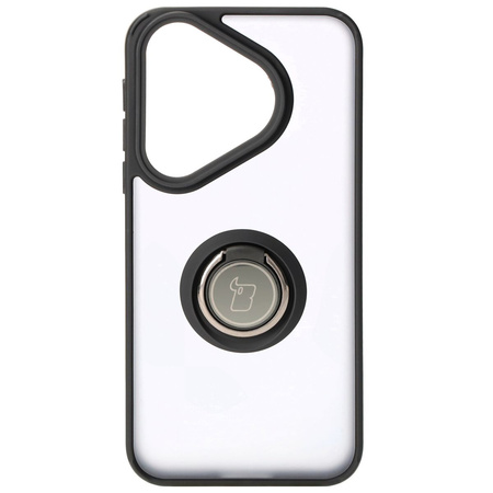 Etui z uchwytem na palec Bizon Case Hybrid Ring do Huawei Pura 70, przydymione z czarną ramką