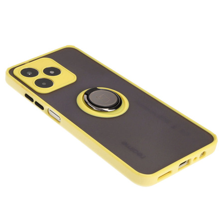 Etui z uchwytem na palec Bizon Case Hybrid Ring do Realme C53 / C51, przydymione z żółtą ramką