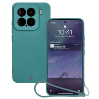 Silikonowe etui z pierścieniem magnetycznym Bizon Case Silicone Magnetic Sq do Xiaomi 15, ciemnozielone