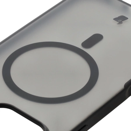 Etui z pierścieniem magnetycznym Bizon Case MatteO do iPhone 16 Pro Max, półprzezroczyste z czarną ramką