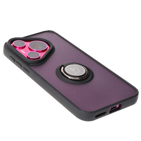 Etui z uchwytem na palec Bizon Case Hybrid Ring do Huawei Pura 70, przydymione z czarną ramką