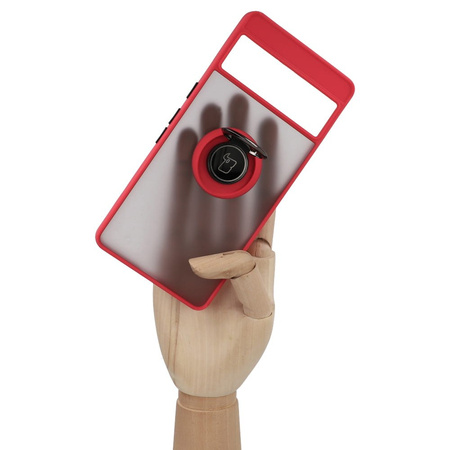 Etui z uchwytem na palec Bizon Case Hybrid Ring do Google Pixel 7 Pro, przydymione z czerwoną ramką