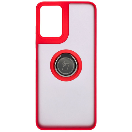 Etui z uchwytem na palec Bizon Case Hybrid Ring do Motorola Moto G04 / G24 / G24 Power, przydymione z czerwoną ramką
