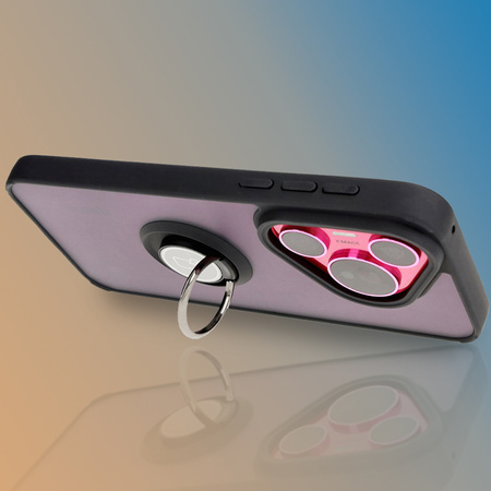 Etui z uchwytem na palec Bizon Case Hybrid Ring do Huawei Pura 70, przydymione z czarną ramką