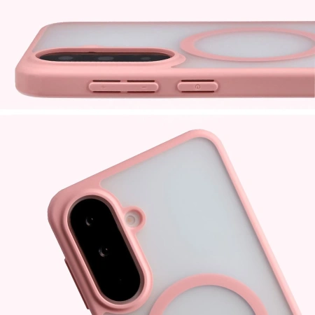 Etui z pierścieniem magnetycznym Bizon Case MatteO do Galaxy A37 5G / A36 5G, przydymione-jasnoróżowe