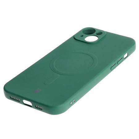 Etui silikonowe z pierścieniem magnetycznym Bizon Case Silicone Magnetic do iPhone 15 Plus, ciemnozielone