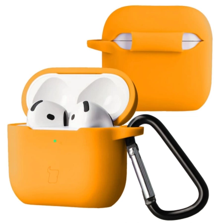 Silikonowe etui z karabińczykiem Bizon Case Headphone Silicone do AirPods 4, marchewkowe