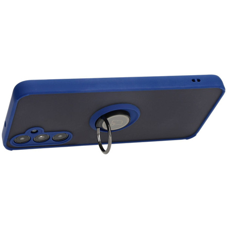 Etui z uchwytem na palec Bizon Case Hybrid Ring do Galaxy A05s, przydymione z granatową ramką