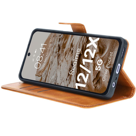 Etui z klapką Bizon Case Pocket do Realme 12 / 12x, brązowe