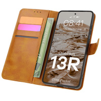 Etui z klapką Bizon Case Pocket do OnePlus 13R, brązowe